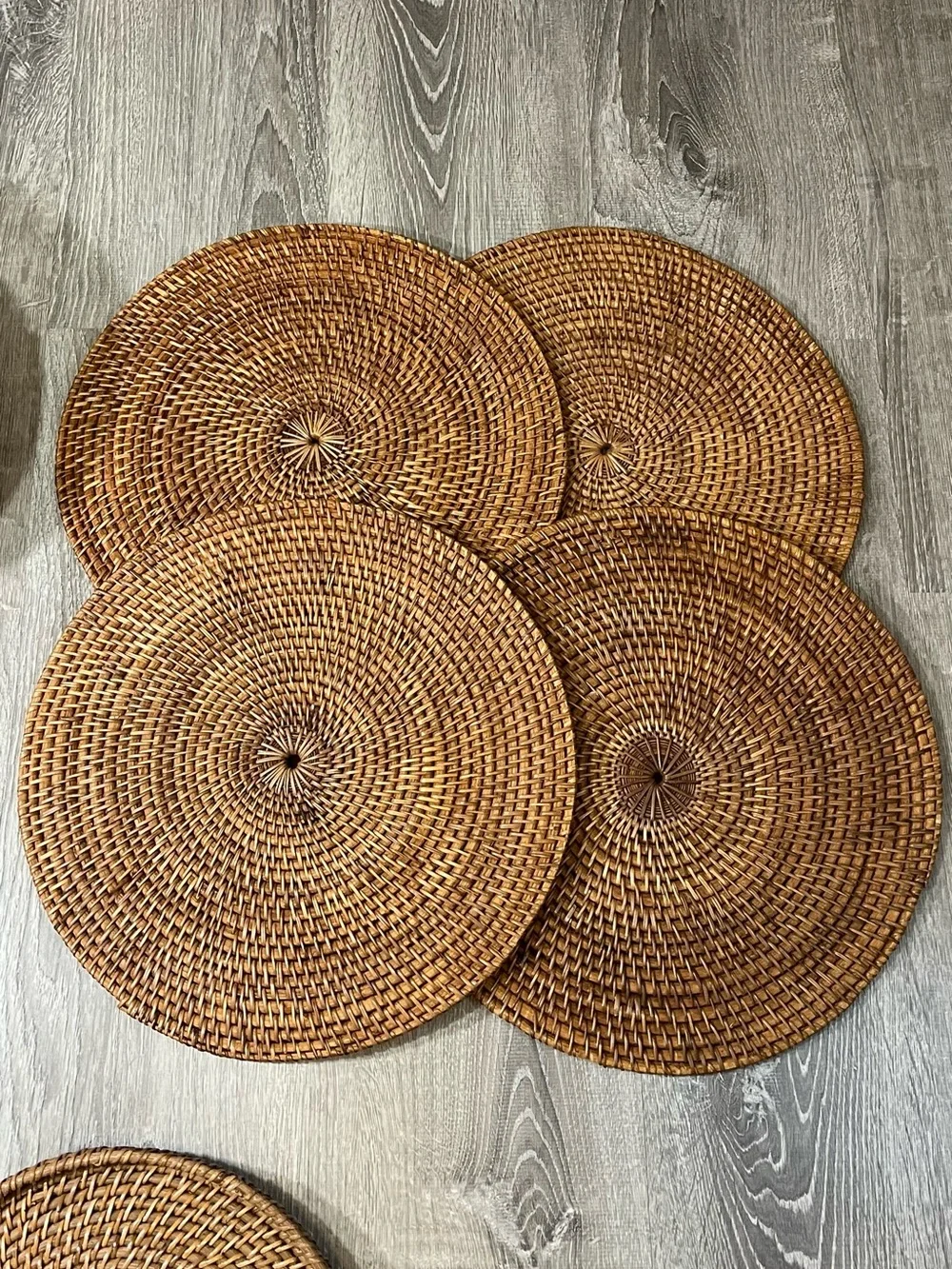 Pier 1 One Imports Brown Rattan Wooden Basket and 4 Round Table Placemats